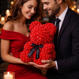 Miś z Różami i Kryształkami w Eleganckim Pudełku – Prezent Walentynkowy