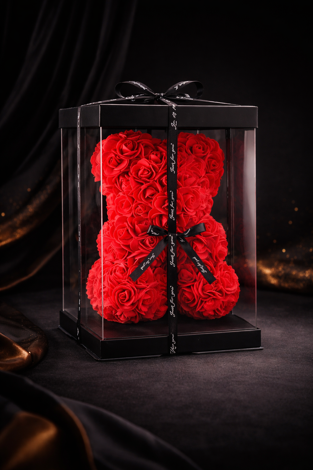 DUŻY RÓŻANY MIŚ Z RÓŻ XXL 40CM DLA DZIEWCZYNY W ELEGANCKIM PUDEŁKU - obrazek 3